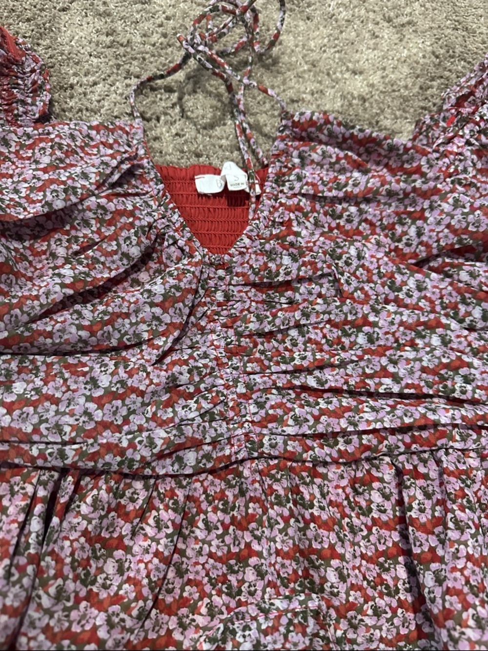 Red Floral Ruffle Crop Top - Picture 5 of 7